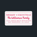 Etiqueta Merry Christmas Red Return Address<br><div class="desc">Añade un poco más de alegría a tus tarjetas de vacaciones e invitaciones con nuestras etiquetas de la dirección de retorno de Feliz Navidad. Este elegante diseño de Navidades presenta 'Feliz Navidad' en caligrafía roja elegante y tipografía moderna. Simplemente agrega tu nombre y dirección. Diseñado exclusivamente para usted por Happy...</div>