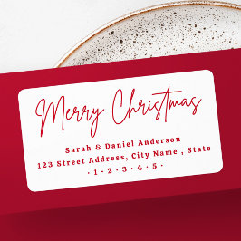 Etiqueta Merry Christmas red script return address