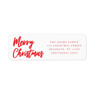 Etiqueta Merry Christmas Red script return address