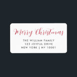 Etiqueta Merry Christmas Red Typography Return Address<br><div class="desc">Simple y elegante etiqueta de "Feliz Navidad" en la tipografía minimalista moderna en rojo y blanco. Sus nombres y direcciones pueden ser fácilmente personalizados para una etiqueta única con un toque personal para emparejar con nuestro rango de tarjetas de vacaciones en el mismo diseño!</div>