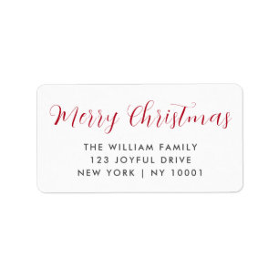 Etiqueta Merry Christmas Red Typography Return Address