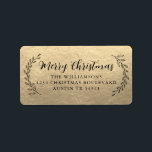 Etiqueta Merry Christmas Return Address Foliage Gold<br><div class="desc">Elegante y simple etiqueta de la dirección de la familia Merry Christmas, con una elegante caligrafía de escritura manuscrita negra y una tipografía elegante sobre un fondo dorado de champán con follaje dibujado a mano en bonito. Simplemente agregue nombre y dirección. Diseñado exclusivamente para usted por Happy Dolphin Studio. Si...</div>