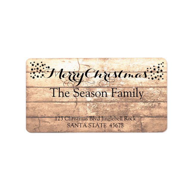 Etiqueta Merry Christmas Rustic wooden holiday label (Frente)