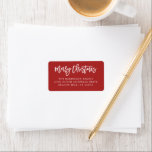 Etiqueta Merry Christmas Script Dirección Roja festiva<br><div class="desc">Leyenda a mano Merry Christmas script,  etiquetas de direcciones de vacaciones. Características,  letras blancas sobre fondo de color rojo festivo.</div>
