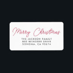 Etiqueta Merry Christmas Script Red Typography<br><div class="desc">Simple y minimalista "Feliz Navidad" lindo estilo moderno escritura manuscrita estilo escritura moderna etiqueta de la dirección en tipografía roja.</div>