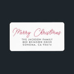 Etiqueta Merry Christmas Script Red Typography<br><div class="desc">Simple y minimalista "Feliz Navidad" lindo estilo moderno escritura manuscrita estilo escritura moderna etiqueta de la dirección en tipografía roja.</div>