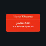 Etiqueta Merry Christmas Script Red White Template<br><div class="desc">Etiqueta de la dirección de la plantilla de color blanco rojo del guión navideño.</div>