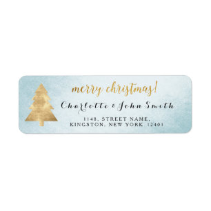 Etiqueta Merry Christmas Silver Blue Golden Tree
