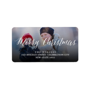 Etiqueta Merry Christmas Simple White Script Return Address