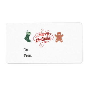 Etiqueta Merry Christmas Stocking Gingerbread Man