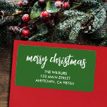 Etiqueta Merry Christmas Typography Green Return Address<br><div class="desc">Las etiquetas de las direcciones de retorno grandes presentan Feliz Navidad en un fondo verde y tu información en letras blancas de moda.</div>