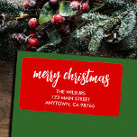 Etiqueta Merry Christmas Typography Red Return Address<br><div class="desc">Las etiquetas de las direcciones de retorno grandes presentan Feliz Navidad en un fondo rojo y tu información en letras blancas de moda.</div>