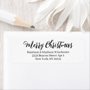 Etiqueta Merry Christmas white black calligraphy address