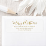 Etiqueta Merry Christmas white gold calligraphy address<br><div class="desc">Merry Christmas modern elegant script calligraphy Return Address labels.
Fully customizable faux gold text on white background.
Great for Christmas and the Holidays.</div>