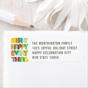 Etiqueta Merry Happy Everything Colorous Typography Address