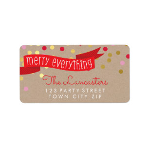 Etiqueta MERRY HOLIDAY BANNER elegante caja de confetti dor