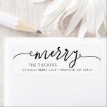 Etiqueta MERRY Script Simple Christmas Return Address<br><div class="desc">This simple design features the festive greeting "merry." Click the customize button for more flexibility in modifying/adding text/photos and design elements! Variations of this design as well as coordinating products are available in our shop, zazzle.com/store/doodlelulu. Contact us if you need this design applied to a specific product to create your...</div>