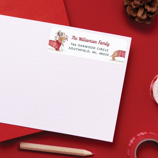 Etiqueta Merry y Bright | Dachshund Dog Navidades Sweater (Merry & Bright | Dachshund Dog Christmas Sweater Label)