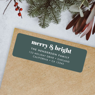 Etiqueta Merry y Bright   Elegantes Navidades verdes forest