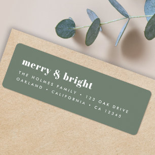 Etiqueta Merry y Bright   Navidades mínimos modernos Verde