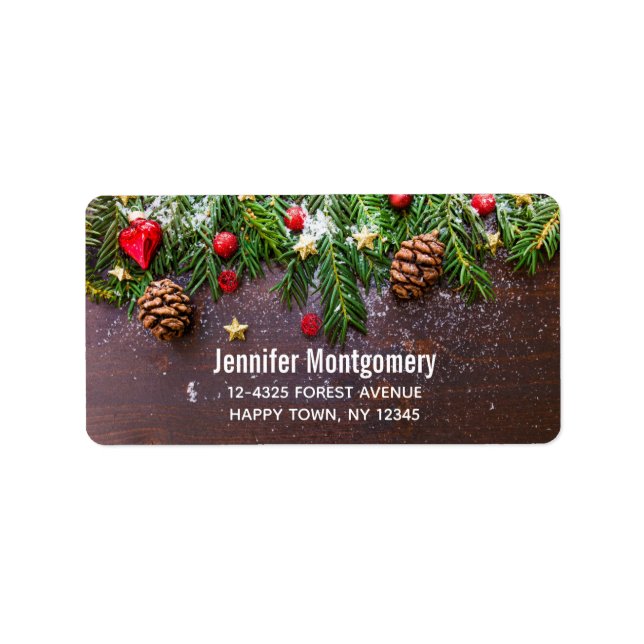Etiqueta Mesa de Navidades rusos con pino y nieve (Frente)