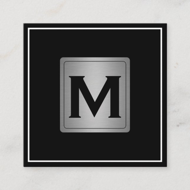 Etiqueta metálica clásica plateada con monograma (Anverso)