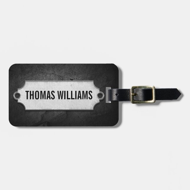 Etiqueta metalizado sobre la roca de pizarra negra (Frente Horizontal)