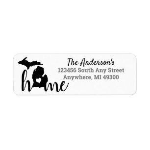 Etiqueta Michigan Home Heart Black Silhouette