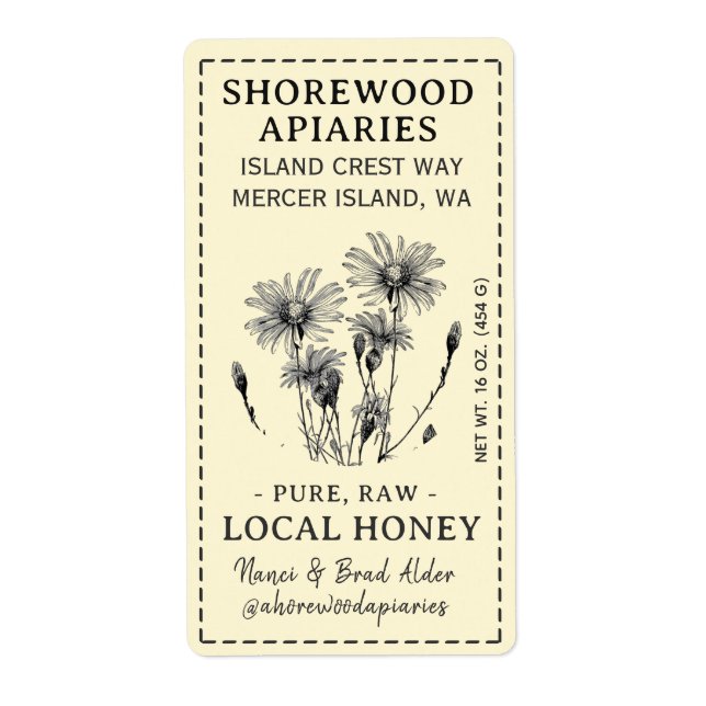 Etiqueta Miel local 2 x 3.75" Aster borde de salpicaduras a (Frente)