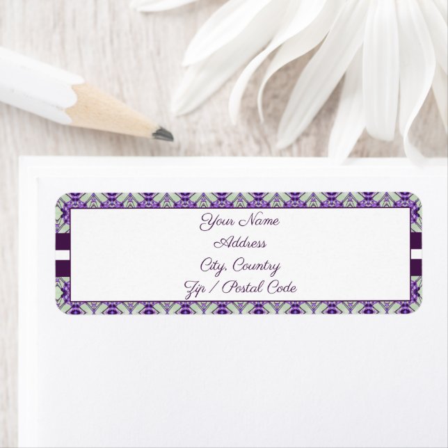 Etiqueta Mina púrpura verde y blanco (In situ)