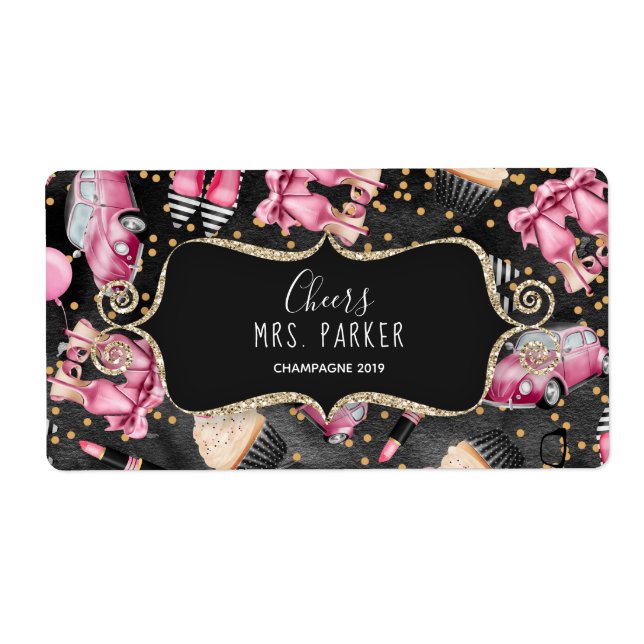 Etiqueta Mini Champagne Label Bridal Shower Favor Retro (Frente)