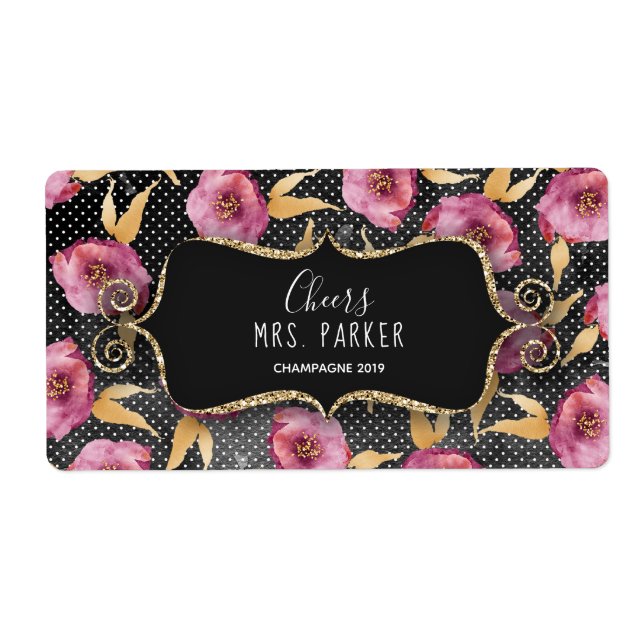 Etiqueta Mini Champagne Label Bridal Shower Favoral Floral (Frente)