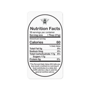 Etiqueta Mini Oval Honey Bee Nutrition Facts