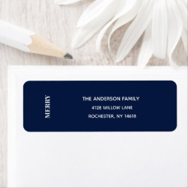 Etiqueta Minimal MERRY | Navy Blue Holiday Address Label