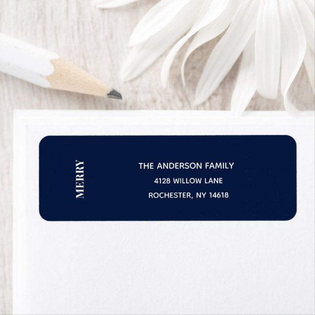 Etiqueta Minimal MERRY | Navy Blue Holiday Address Label (In situ)