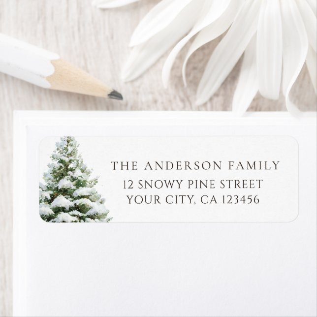 Etiqueta Minimal Pine Tree Christmas Address (In situ)