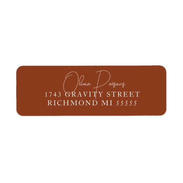 Etiqueta Minimal Terracotta Scripted Address Label (Frente)