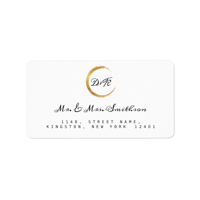 Etiqueta Minimalismo RSVP Monograma Black White Gold Admite (Frente)