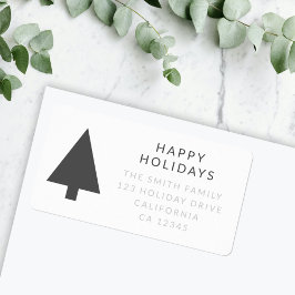 Etiqueta Minimalist Christmas Tree Grayscale Return Address