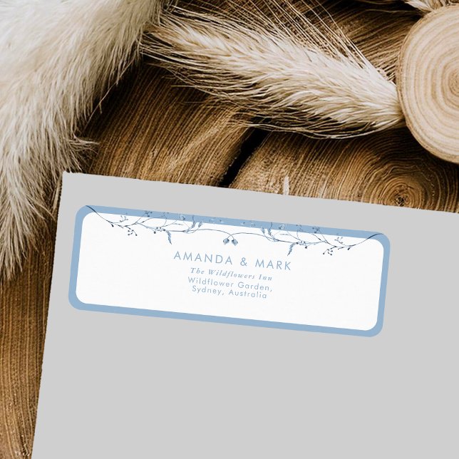 Etiqueta Minimalist Dusty Blue Chinoiserie Floral Wedding (Subido por el creador)