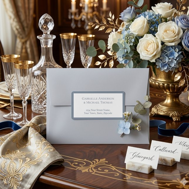 Etiqueta Minimalist Dusty Blue Elegant Monogram Wedding (Subido por el creador)