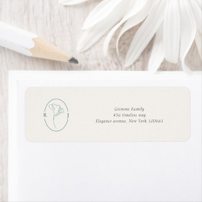 Etiqueta Minimalist Emerald Monogram Wedding Address Label (In situ)
