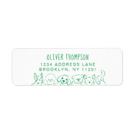 Etiqueta Minimalist Green Cute Dogs Sketch Return Address