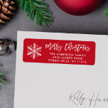 Etiqueta Minimalist Merry Christmas Brush Script Address<br><div class="desc">Classic Simple Snowflakes Red White Merry Christmas Christmas - Personalized Address Label for you. All text style,  colors,  sizes and the background color can be modified to fit your needs. If you need any customization,  please contact me. You can click the "Customize it" button to change the background color</div>