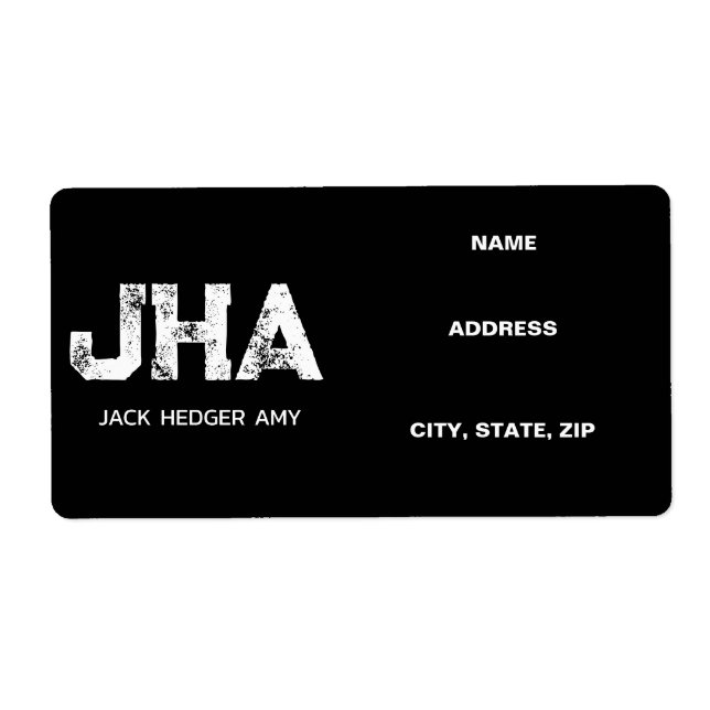 ETIQUETA MINIMALIST WHITE THREE LETTER MONOGRAM NAME BLACK (Frente)