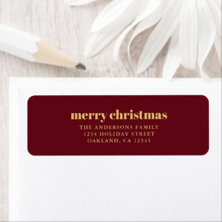 Etiqueta Minimalista moderno Rojo y Oro Feliz Navidad La