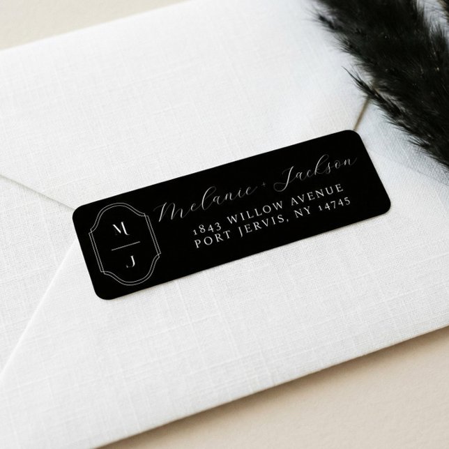 Etiqueta Mínimo y elegante Boda de Monograma Blanco y Negro (Minimal & Elegant )