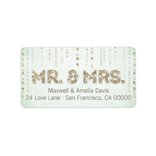 Etiqueta Mint & Gold Purpurina Look Mr. y la Sra. Labels