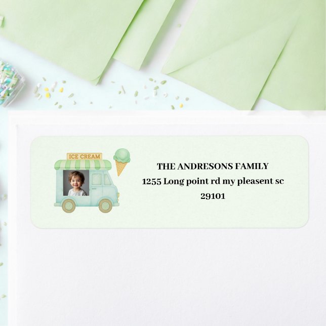 Etiqueta Mint Green Ice Cream Truck Birthday (Subido por el creador)