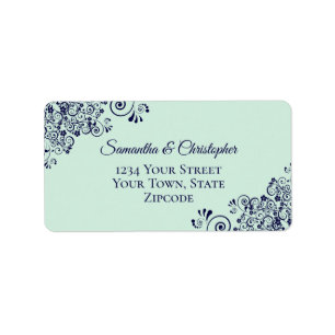 Etiqueta Mint Green & Navy Blue Elegant Wedding